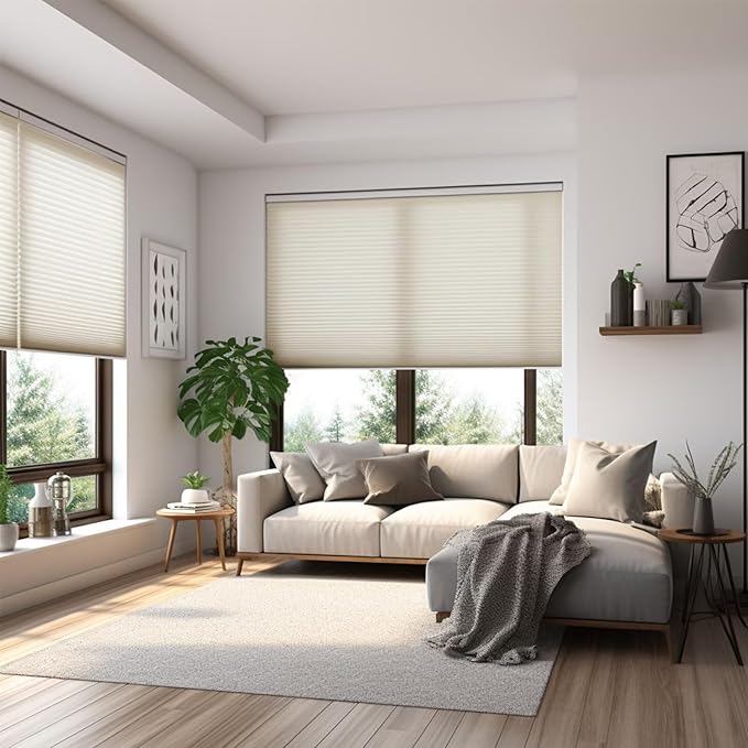 Changshade Cordless Cellular Shades, Light Filtering Honeycomb Shades for Windows, Pull Down Pleated Blinds, Easy to Install for Indoor Windows and French Doors,20" W x 48" H, Grey