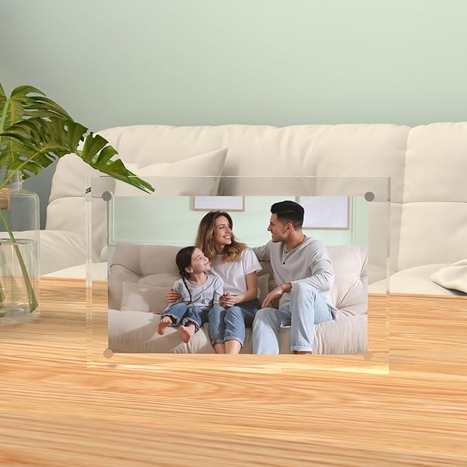 ILYXY Picture Frame, 5 Pack Acrylic 3.5x5 - Magnetic, Double Sided, Free Standing, UV Protection, 20mm Thick Frameless Clear Picture Frames