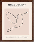 Poster Master Vintage Poster - Retro One Line Hummingbird Drawing Print - Bird Line Art - Minimal Gift for Him, Her, Animal Lover - Abstract Decor for Home, Office, 16x20 Brown Framed