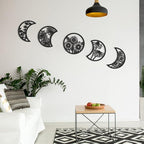 Jetec 5 Pcs Moon Phase Wall Hanging Decor Art Above Bed 10.6" H Boho Moon Phase Wood Wall Pediment Ornament for Living Room Bedroom Home Decoration Room Apartment Bar(Black)