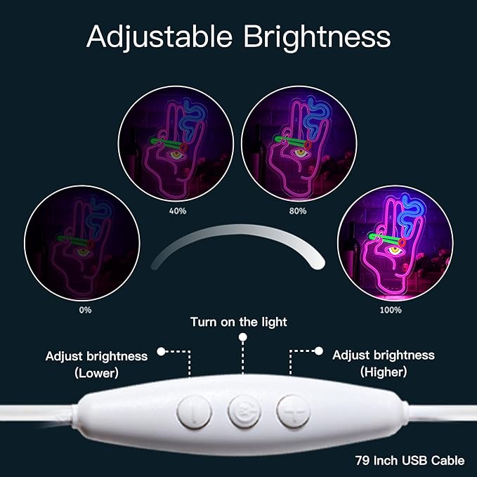 WLHOPE Evil Eye Hand Neon Sign for Wall Decor Pink Blue Led Lights Hamsa Light Signs USB Connectivity Eye Neon Light Signs for Bedroom Game Room Home Bar Pub Cafes Party Gift