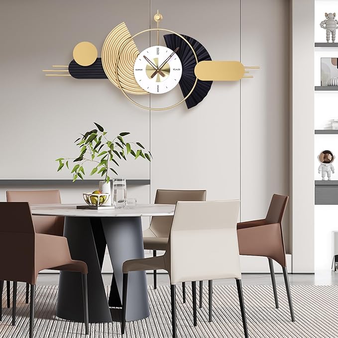 39x18 Inch Modern Decorative Wall Clock Battery Operated, Unique Silent Non-Ticking Large Clocks for Living Room, Kitchen, Bedroom, Office – Abstract Design Timepiece