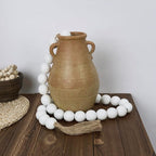 OMISHE 60" Long Extra Large Wood Bead Garland with 1.6" Diameter Wooden Beads and Tassels, Rustic Farmhouse Country Decorative Beads for Home Tiered Tray Decor, White