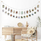 8 Feet Wooden Beads Garland with Clothespins Picture Cards Holder - Country Farmhouse Christmas Nursery Boho Holiday Decorations with Clips