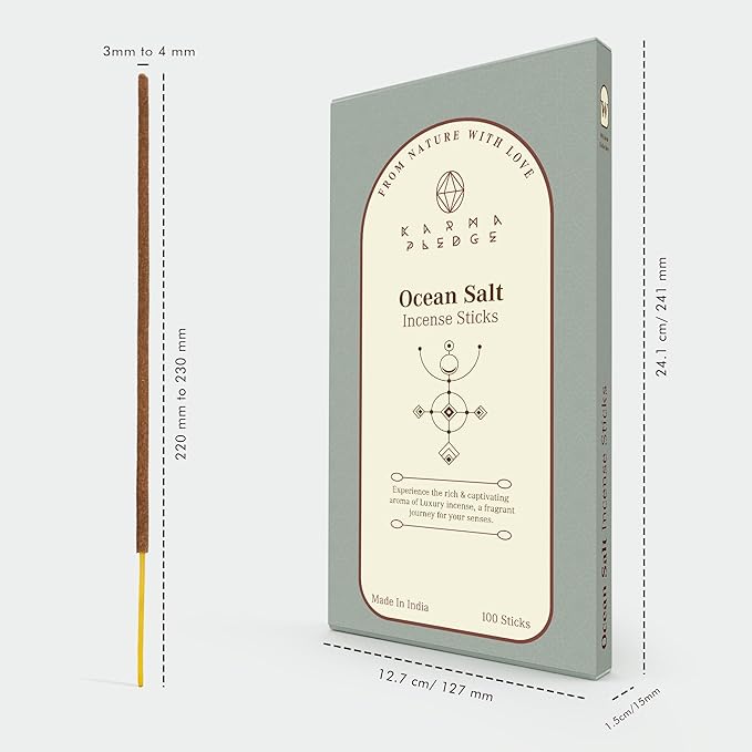 Ocean Salt Incense Sticks, Organic Hand Dipped 100 Sticks with Natural Herbs & Aromatic Ingredients, Burn Time 45 to 60 Minutes, Incense for Positivity, Yoga, Meditation, Relaxation, Spiritual Gift