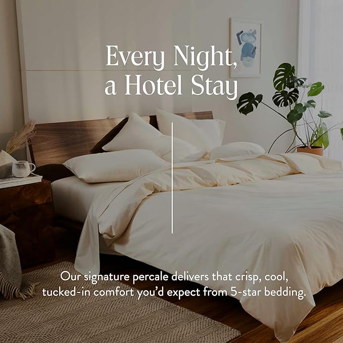 Brooklinen Luxury Percale Duvet Cover – 100% Cotton, Cool, Crisp, Extra-Long Corner Ties, Button Closure, Soft & Breathable – Machine Washable, Duvet Cover Full/Queen Bed Sizes (Cream)