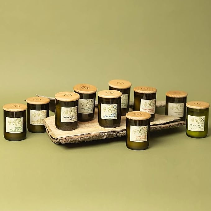 Paddywax Eco Green Collection Soy Wax Blend Candle in Glass Jar, Palo Santo Sage Scent, Green Vessel with Wood Lid, 8 oz