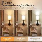 Small Bedside Table Lamp for Nightstand with USB & Outlet, 3 Color, Matte Black, Beige Lampshade (LED Bulb Included)