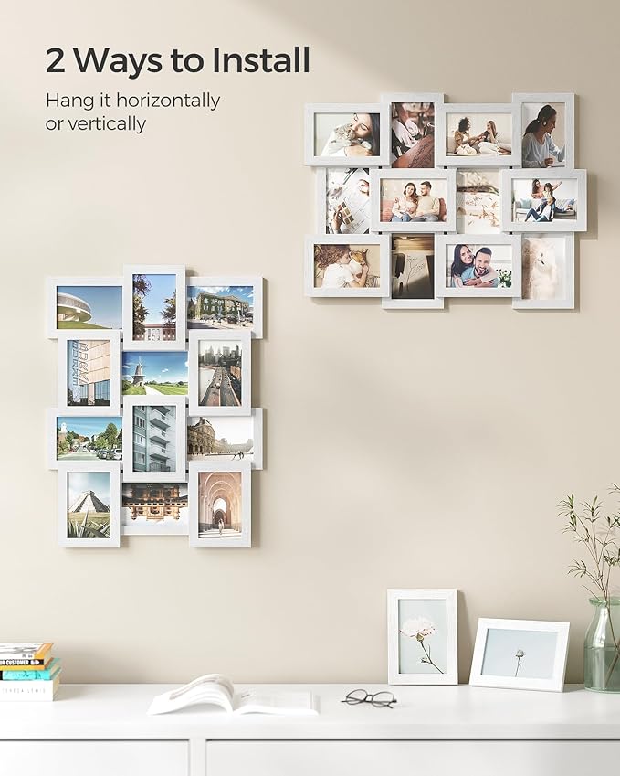 SONGMICS Collage Picture Frames, 4x6 for Wall Decor Set of 12, Multi Family Photo for Gallery Decor, Hanging Display, Assembly Required, Cloud White URPF026W01