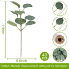 40 Pcs Artificial Eucalyptus Stem, Fake Silver Dollar Eucalyptus Leaves Stems Bulk Real Touch Faux Leaf Branches for DIY Bouquets Floral Arrangement Wedding Home Decor