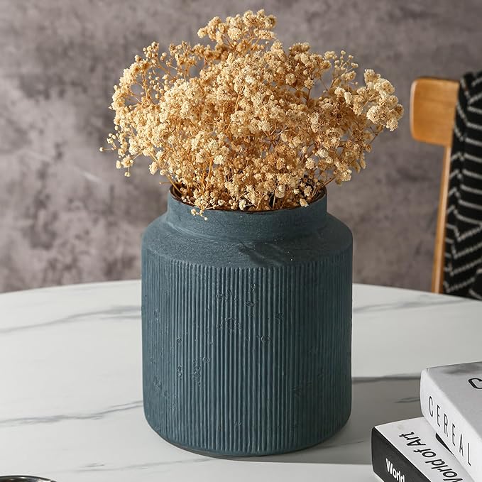 Farmhouse Vase for Home Decor, Vintage Rustic Terracotta Flower Vase Suitable for Home Decor, Living Room, Shelf, Dining Table. 7IN. Blue