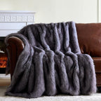 Fluffy Faux Fur Throw Blanket – Super Soft Warm Thick Plush Blanket for Bed, Couch & Office, Cozy Fuzzy Throw with Flannel Backing,60"x80", Grey