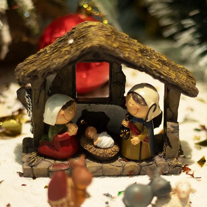 taman Nativity Figurines Resin Ornaments Set,12 Pieces Tabletop Scenes Xmas Gifts Collectibles for Christmas Holiday Decorations