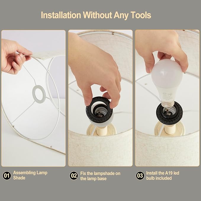 Vintage Table Lamp for Living Room Bedroom, 18.5" Farmhouse Bedside Lamps Nightstand Lamp Set of 2, Table Lamps with Oatmeal Linen Lamp Shades, 2 LED Bulbs Included, Beige