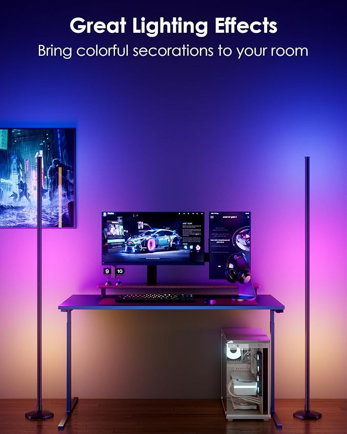 RGB+W Corner Floor Lamp, 65" Color Changing 24V LED Floor Lamp with Cool White Bluetooth APP Remote Control Music Sync Modern Stand Lamp 16 Million DIY Colors for Living Room Bedroom