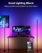 2PCS RGB+W Corner Floor Lamp, 65" Color Changing 24V LED Floor Lamp with Cool White Bluetooth APP Remote Control Music Sync Modern Stand Lamp 16 Million DIY Colors for Living Room Bedroom