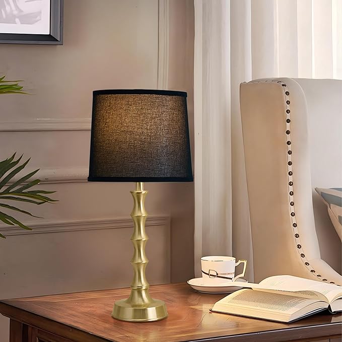 24" Small Black Lamp for Bedroom, Black Gold Table Lamps for Living Room Set of 2, Retro Gold Lamps for Nightstand Set of 2, Retro Small Table Lamp for Sofa Table, Nursery, Small Reading Lamps