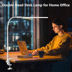 EppieBasic LED Double Head Architect Lamps, Extra Bright Workbench Office Lighting, Eye Protection Modern Desk Light for Monitor Working Reading White 1200LM