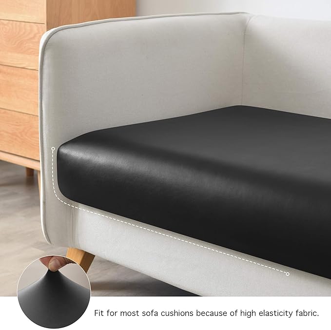 Yates Home PU Leather Couch Sofa Cushion Slipcover Water-Proof Elastic Chair RV Seat Covers Loveseat Slip Cover for Settee Seater Replacement in Living Room（3 Piece Large Sofa Cushion Covers, Black