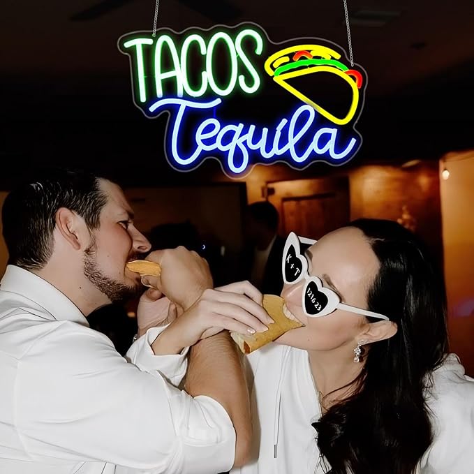 Tacos Neon Sign, Neon Signs for Wall Decor Neon LED Signs Room Neon Light Up Signs Home Decor for Business Restaurant Bedroom Club Party Bar Shop USB Operated