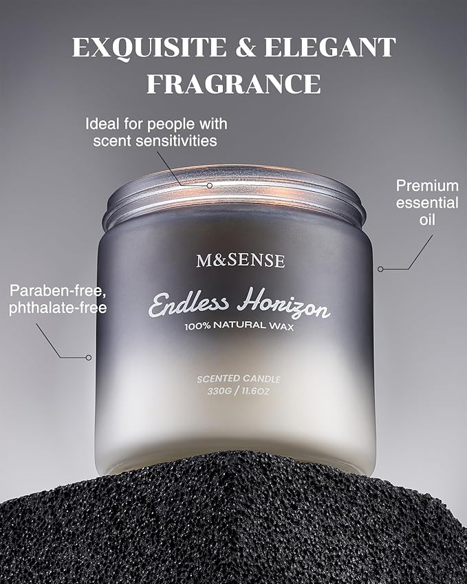 M&SENSE Cedar Ginger Men Scented Candles, 11.6oz 2 Wick All Natural Soy Wax Clean Non Toxic Gift for Men, Masculine Black Highly Scented Candle Home Fragrance Holiday Gift for Him