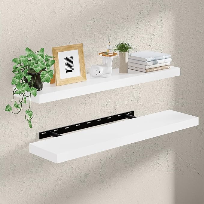 Heimlove 36 inch Floating Shelves for Wall,2 Packs Natural Pine Solid Wood Bathroom Shelf Over Toilet Decor and Storage 8 inches Deep for Kitchen Bedroom Office & Living Room Display Wall Decor