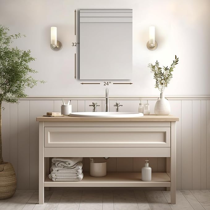 Mirrorons Bathroom Vanity Mirror 24" x 32", Frameless Mirror with Polished Edge, Hangs Horizontally or Vertically. Upgraded Shatterproof Bathroom Mirror for Wall.