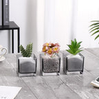 Square Flower Vases Set of 4, 3"x 3"x 3" Glass Vases for Centerpieces, Grey Vase for Flowers, Small Vase for Wedding, Party, Home Office Decoration