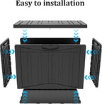 50 Gallon Lockable Resin Deck Box, Waterproof & UV-Resistant Outdoor Storage Box for Outdoor Cushion Storage, Garden Tools & Pool Accessories Storage, Black
