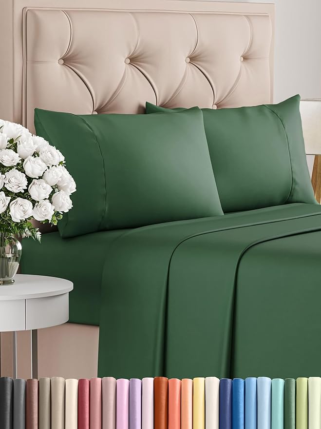 Twin XL Sheets Set 4 Piece - Includes 2 Pillowcases - Bed Sheets Twin XL Size - Soft Hotel Luxury Bedding - Cooling, Comfy & Breathable - 1 Flat & 1 Fitted & 2 Pillowcases w/ Deep Pockets - Emerald