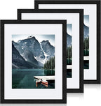 11x14 Picture Frames set of 3, Made of Glass and Black Wooden Photo frame - Displays 8x10 Picture with Mat or 11 x 14 Poster without Mat, Wall Collage Frame set