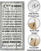 1 Corinthians 13:4-8 Inspirational Hanging Wood Decor Sign, Printed Wood Sign, Love is Patient, Love is Kind Quote, Hanging Bible Verses Woods Wall Signs, Rustic Home Decor Signs, Christian Gift J1