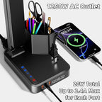 COZOO LED Desk Lamp with 3 USB Charging Ports,1 AC Outlet,2 Pen Holders,3 Color Temperatures 3 Brightness LevelsTouch/Memory/Timer Function,10W Eye Protection Foldable Reading Light,College Study Lamp