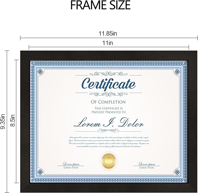 8.5x11 Diploma Frame with Tempered Glass, Multi Certificate 8.5 by 11 Photo Frame Bulk for Wall or Tabletop Display(Black, 1 Pack)