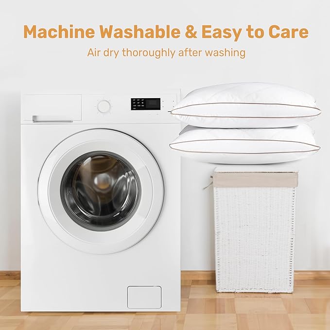 UNIKOME Natural Goose Feathers and Down Pillow - King Size Set of 2, Medium Firm Pillow with 100% Cotton Cover, Gussted & Quilting Design Hotel Collection Bed Pillows for Back, Stomach, Side Sleeping