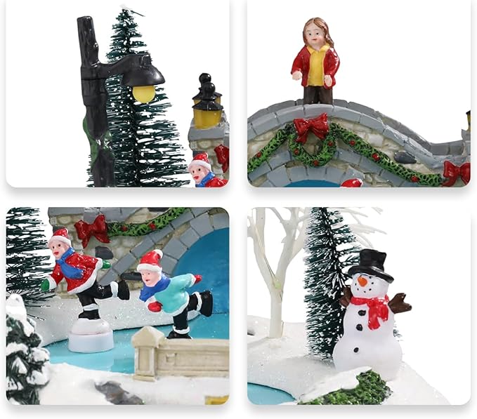 Bdor Christmas Village Lighted Decoration Musical Animated Display Christmas Collectible Skating Battery Operated Indoor Decor