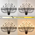 Black Chandelier 36-Light Industrial Iron Candle Chandelier Modern Suspended Farmhouse Chandeliers Pendant Light Fixtures for Dining Room Bedroom Living Room Kitchen Island Foyer E12 Bulb