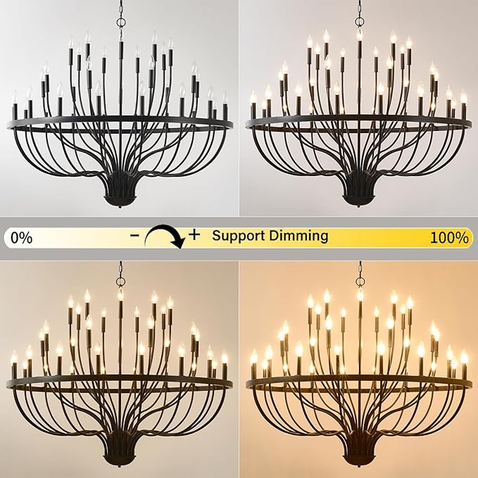 Black Chandelier 36-Light Industrial Iron Candle Chandelier Modern Suspended Farmhouse Chandeliers Pendant Light Fixtures for Dining Room Bedroom Living Room Kitchen Island Foyer E12 Bulb