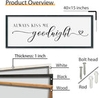 SRSZHIYUE Always Kiss Me Goodnight Sign Wall Decor Art for Master Bedroom Above Bed 40"×15" Large Wood Framed Wall Hanging (Black)