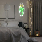 Surfboard Neon Sign Palm Tree Seagull Sun Neon Lights for Bedroom Surfing LED Sign Tropical Landscape Dimmable Neon Light Up Sign for Living Room Bar Man Cave Beach Decor Surfer Gifts