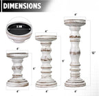 Candle Holder for Pillar Candle Set of 3, Farmhouse Wood Candle Holder, Rustic Wooden Candle Stand, Vintage Tall Candle Stand Decorative for Living Room, Table Centerpiece (Antique White)