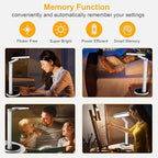 Miady LED Desk Lamp Stepless Dimming for Office Home, 15/30/45 Minutes Auto-Off Timer, 6 Lighting Brightness Levels with Adjustable Arm, Eye-Caring Reading Light for Table Bedroom Study