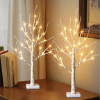 EAMBRITE Lighted Birch Tree Christmas Decorations Indoor for Home, 2Pack 24 LED Battery Operated/USB Tabletop Mini Small Artificial White Trees with Lights for Table Mantel Winter Xmas Decor (2FT)