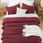 Litanika Burgundy Red Comforter Set Twin/Twin XL Size, 2 Pieces Lightweight Solid Bedding Comforter Set, All Season Fluffy Bed Set (66x90In Comforter & 1 Pillowcase)