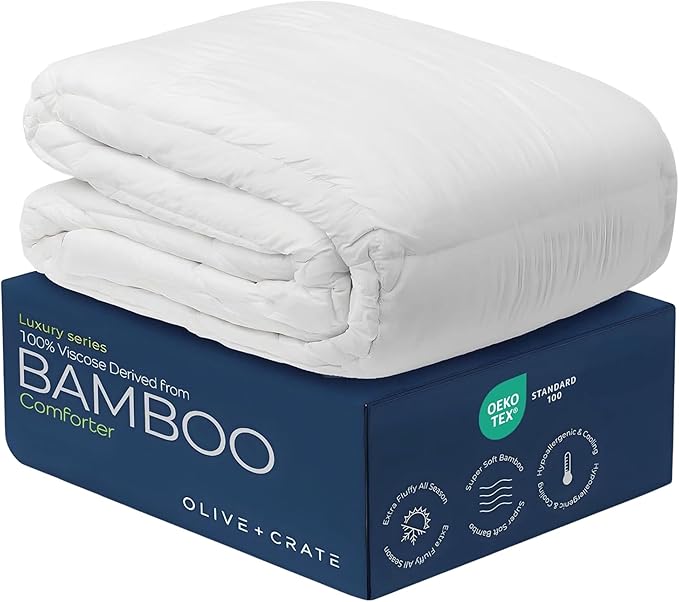 Olive + Crate 100% Viscose Derived from Bamboo - Queen Size - Hypoallergenic, Cooling & Moisture-Wicking Bedding - All Season Lightweight Plush Design - Organic Queen Comforter - 80"x 90"