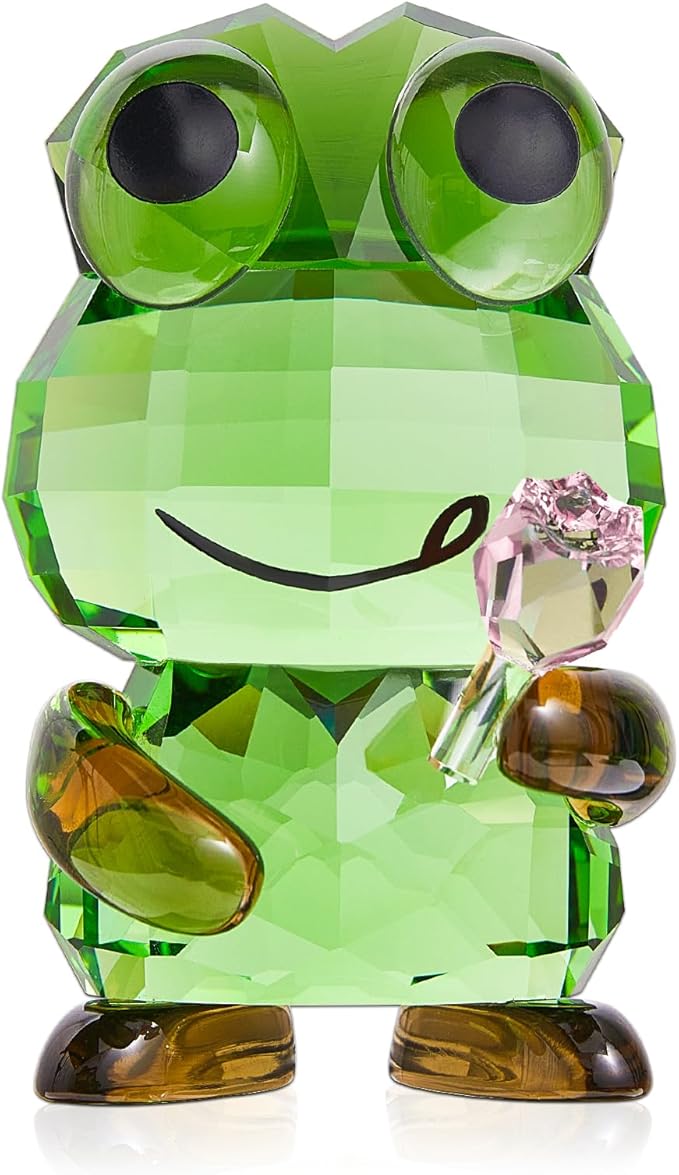 Crystal Frog Figurine - Glass Animals Desk Decor & Home Office Ornament, Collectible Art Gifts for Frog Lovers