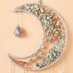 Agate Gemstone Big Dream Catcher 7 Chakra Tree of Life Dream Catcher with Crystal Stones Handmade Dreamcatcher Wall Decor for Adults Boys Girls,Bedroom,Garden,Bless Gift(Large Aqua Moon)