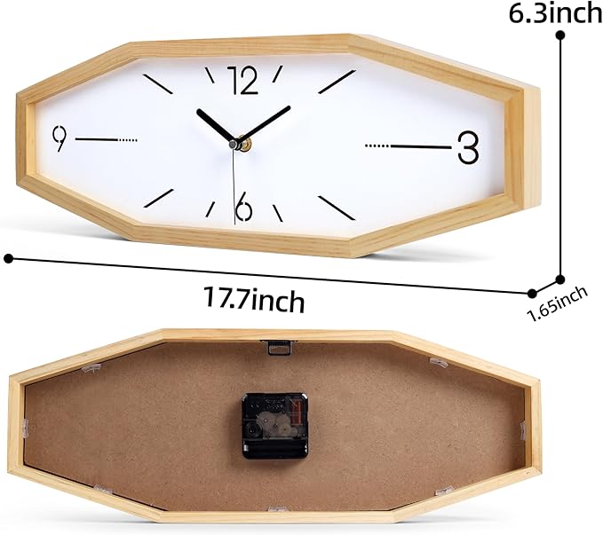 Wooden Retro Wall Clocks, 18 Inches Square Clocks Rectangular Wall Clock Battery Operated Silent Non-Ticking, for Kitchen Living Room Office Home Desk Bedroom (Primary Color)