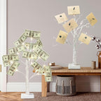 EAMBRITE Money Tree Gift Holder, Gift Card Tree 2FT 24LED, Lighted Birch Trees Battery/USB Powered Timer Photo Display with 12 Clear Clips and 12 Cards for Home Christmas Halloween Picture Memo 2 Pack