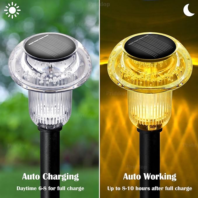 Solar Lights Outdoor Pathway Waterproof 8 Pack Warm White LED Acrylic Mushroom Decorative Garden Lights for Yard Landscape Patio Outside Decor